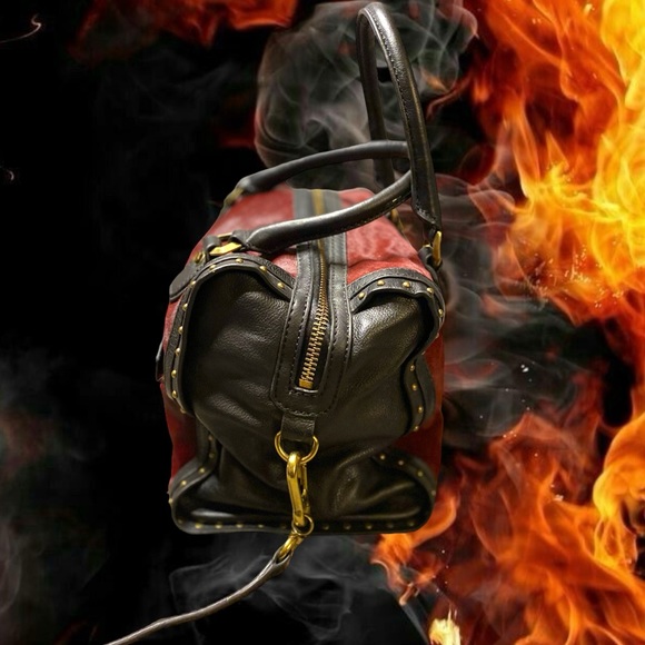 orYANY Burgundy Calf Hair Black Leather Satchel Shoulder Purse Handbag - Picture 2 of 14